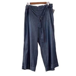 SOUNDSTYLE WIDE LEG BELTED CROPPED PANTS BLUE SIZE LARGE NEW WITH TAGS